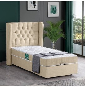 Resim Setaymobilya Baza, Riga Tek Kişilik Baza + Başlık + Comfort Yatak, Krem 
