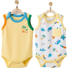 Resim Andywawa Kız Erkek Bebek Badi 2 Parca Sarı Beyaz Body AC21880 