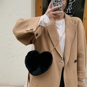 Resim 1 adet, Dış Mekan Kalp Şeklinde Peluş Çapraz Çanta, Moda Zincir Omuz Çantası, Tatlı Sahte Kürk Aşk Çantası, Cadılar Bayramı ve Noel Süsleri, Sevgililer Günü Hediyesi 