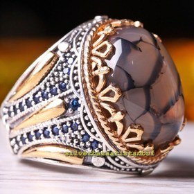 Resim Striped Yemen Agate Aqeeq Stone 925 Sterling Silver Mens Ring - US: 7.75 / 57 mm / Turk: 17 