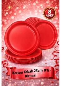 Resim Karton Tabak 23cm 8'li - Kırmızı / Red 