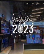 Resim MCEM STORE El Yazısı Ile Hoşgeldin 2023 Yazısı Ve Kar Tanesi Vitrin Cam Mağaza Süslemeleri 70X60 cm 