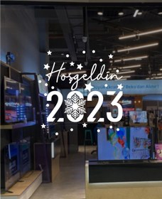 Resim MCEM STORE El Yazısı Ile Hoşgeldin 2023 Yazısı Ve Kar Tanesi Vitrin Cam Mağaza Süslemeleri 70X60 cm 