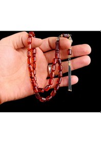 Resim Tesbihsepetim Çift Renk Gümüş Püsküllü Fasetli Damla Kehribar Tesbih 