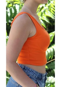 Resim Kadın Turuncu Basic Ribana Atlet Crop Likralı Spor Üst Turuncu 