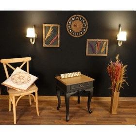 Resim Wooding Çekmeceli Masif Siyah Naturel Komodin Yan Sehpa (548591098) 