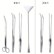 Resim 2/4 adet Akvaryum Su Manzarası Araçları, Uzun Cımbızlar, Makaslar, Spatulalar, Balık Başlangıç Kiti için 4'ü 1 Arada Paslanmaz Çelik Su Manzarası Seti, Akvaryumlar ve Üretim Tankları 