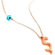 Resim Ş Harfli Nazar Boncuklu Gümüş Rose Kolye 