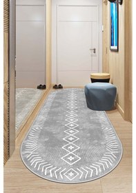 Resim West Home Makinede Yıkanabilir Kaymaz Taban Leke Tutmaz Oval Modern Yolluk Ev Dekorasyonu İçin Gri Kesme Yolluk Wh375 Grey Oval Yolluk 