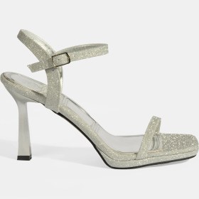 Resim Desa Kadın Gümüş Toka Detaylı Topuklu Abiye Sandalet 