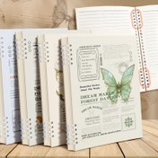 Resim Kelebek retro yapraklı iç çekirdek, tokalı klasör tarzı, A5 yatay çizgili tek kitap 60 sayfa 120 sayfa, ofis ev çalışma defteri, sert kapak, değiştirilebilir iç sayfalar 