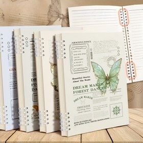 Resim Kelebek retro yapraklı iç çekirdek, tokalı klasör tarzı, A5 yatay çizgili tek kitap 60 sayfa 120 sayfa, ofis ev çalışma defteri, sert kapak, değiştirilebilir iç sayfalar 