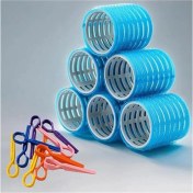 Resim Renkli Bigudi ve Saç Pensi Seti, 6+10 Parça, Mavi 