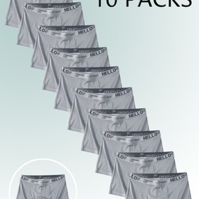 Resim 10'lu Paket Açık Gri "Merhaba" Erkek Boxer Briefs, Moda Polyester İç Çamaşırı, Klasik Et-Siz Tasarım, Elastik Spor Şort, Günlük Erkek Alt Giyim 