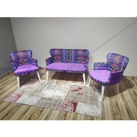 Resim Azra Mobilya Çay Seti Oturma Grubu Oturma Takımı Koltuk Takımı Ahşap Mobilya Takımı Balkon Bahçe Mobilyası Etnik Desen Mor 