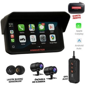 Resim Knmaster Motoplay 2000 Pro 6.25 2k Çift Kameralı Kablosuz Carplay & Android Auto Destekli Motosiklet Multimedya Ekranı 