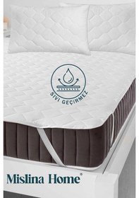 Resim Kapitone Pamuklu Köşe Lastikli Ped Sıvı Geçirmez Çift - Tek Kişilik Çocuk Yatak Koruyucu Alezi Beyaz 