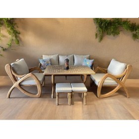 Resim Violet Bahçe Balkon Koltuk Kestane Ağacı 3+1+1 Koltuk Masa Takımı Ahşap 