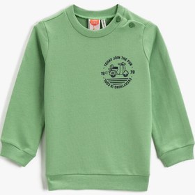 Resim Erkek Bebek Baskılı Sweatshirt Uzun Kollu Bisiklet Yaka Pamuklu 