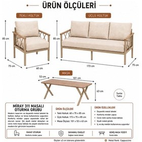 Resim Miray Cappuccino Metal 311 Masalı Bej Balkon Bahçe Oturma Grubu Minderli Metal Bahçe Mobilyası Takımı 