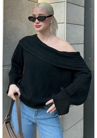 Resim Madmext Siyah Madonna Yaka Kadın Kazak Mg2274 Siyah 