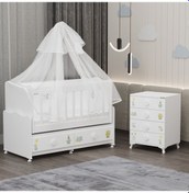 Resim Elegant Mdf Çıtalı Beşik + Şifonyer Yatak Uykuseti - Ayıcık Beyaz 