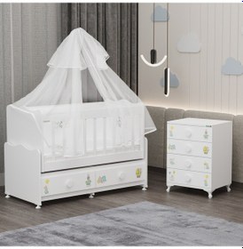 Resim Elegant Mdf Çıtalı Beşik + Şifonyer Yatak Uykuseti - Ayıcık Beyaz 