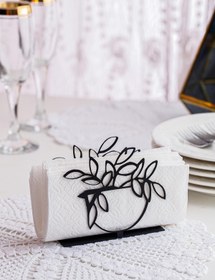 Resim Doreline Çiçek Motifli Masaüstü Dekoratif Peçetelik Havluluk Siyah (ölçü:11 X 9,5) 