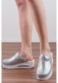 Resim Gri Yılan Desen Kadın Tam Ortopedik Sabo Terlik Gri 