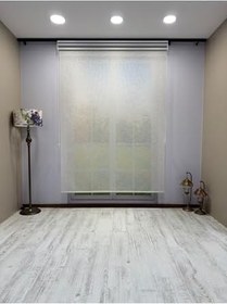 Resim Çift Mekanizmalı Açık Gri Çizgili Desenli Tül ve Beyaz Mat Stor Perde 50 x 200 