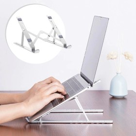 Resim Güvenli Sepet Ayarlanabilir Dizüstü Destek Tabanı Tamamen Katlanabilir Taşınabilir Laptop Yükseltici 