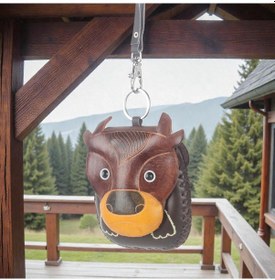 Resim El Yapımı Hakiki Deri Boğa Tasarımlı Fermuarlı Kadın Cüzdan Kartlık Bozuk Para Anahtarlık Kahverengi 