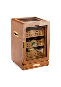 Resim Elektronik Nemlendiricili Camlı 4 Çekmeceli Puro Kutusu Humidor Ceviz 