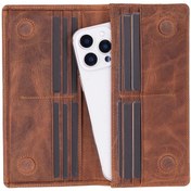 Resim BYDNZ SHOP Aura Hakiki Deri, El Yapımı, Telefon Bölmeli, Kadın Cüzdanı, Açık Kahve 