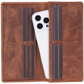 Resim BYDNZ SHOP Aura Hakiki Deri, El Yapımı, Telefon Bölmeli, Kadın Cüzdanı, Açık Kahve 