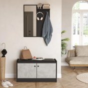 Resim Robin Home Stella Aynalı Minderli Ayakkabılık Vestiyer Portmanto Taş-Siyah Ls1-Tl 