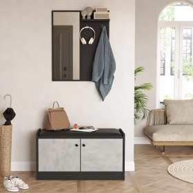 Resim Robin Home Stella Aynalı Minderli Ayakkabılık Vestiyer Portmanto Taş-Siyah Ls1-Tl 