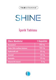 Resim Tabvitamins Shine Seramid Resveratrol Hyaluronik Asit İçeren Takviye Edici Gıda 30 Kapsül 