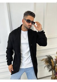 Resim Elku Moda Hırka Örgülü Şal Yaka Cepli Lazer Kesim Yırtık Detaylı Tüylenmez Örgü Triko Hırka Siyah 