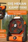 Resim CİYU TİCARET Şarjlı led ışıklı mini fan masa üstü fan vantilatör kamp çadır içi tavana asılan fan soğutucu 