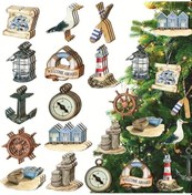 Resim Willowhaven Navigation 12 Parça Yaz Ağaç Deniz Feneri Ahşap Oyma Plaj Dekoru 