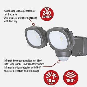 Resim Brennenstuhl Pilli LED Spot Lamba LUFOS / Kablosuz LED Dış Mekan Spotu Pilli ve Hareket Sensörlü, 8 Adet LED Lamba, 2 x 240 Lümen, Dış Mekan için 