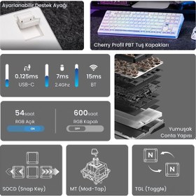 Resim Aula F87 Pro V2 Mekanik Rgb Tkl Star Vector Switch Kablosuz Makrolu Hot Swap Klavye Desenli Beyaz 