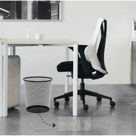 Resim Çift Delikli Gümüş Gri Çöp Kutusu, Ofis ve Masa Altı Kullanımı 