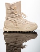 Resim Kadın Günlük Nubuk Deri Kar Bot Bootie Postal İçi Kürklü Düğmeli Ve Bağcıklı Kaymaz Taban 501 Bej 