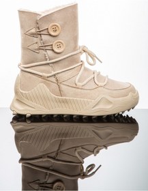 Resim Kadın Günlük Nubuk Deri Kar Bot Bootie Postal İçi Kürklü Düğmeli Ve Bağcıklı Kaymaz Taban 501 Bej 