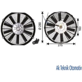 Resim Fan Motoru 12V Universal Pervaneli 11Inch 280Mm 504628112 