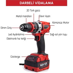 Resim Prohummer PH304 Profesyonel Yeni Kırmızı 4lü Set Makine - 350NM Somun Sökme, Kırıcı Delici, 125MM Avuç Taşlama, 13MM Vidalama Matkap 