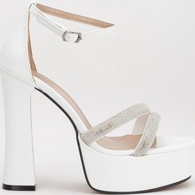 Resim Kalın Taş Tek Bant Platform Topuk Beyaz Kadın Abiye Ayakkabı-2497-beyaz Beyaz 