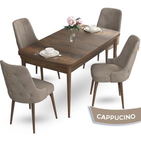 Resim Canisa Concept Nev Serisi 80 x 132 cm Açılabilir Barok Ahşap Desen Masa Takımı 4 Sandalye Gold Halkalı 